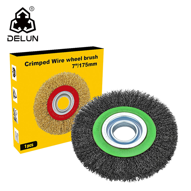 DELUN Flat Crimped Circular Wire Steel Wheel Brush for Deburring from China manufacturer Delun